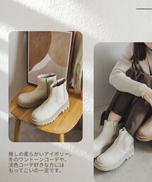 VIVIAN | yumi.collaboration 厚底シュリンクサイドゴアショートブーツ モカ LL(ブーツ)