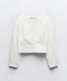 ZARA | カットワークエンブロイダリー クロップドトップス(シャツ/ブラウス)