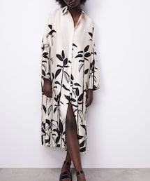 ZARA | プリント柄オーバーサイズシャツワンピース　Sサイズ(シャツワンピース)