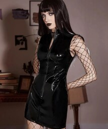 SHEIN | ROMWE PUNK ジッパーアップ PU なし 魚網 タンクドレス(ドレス)