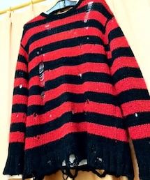 R13 | 🔸アールサーティーン  ダメージ加工グランジニット(赤黒)(ニット/セーター)