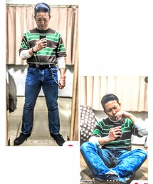 🔸横縞カートコーデ😎✨ | 🔸鉄板‼️ケロ色ボーダーTシャツケロッ🐸💕(Tシャツ/カットソー)