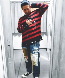 🔸前回のニットコーデ😎✨ | 🔸赤黒ボーダーダメージニット　★メルカリ出品中‼️(その他)