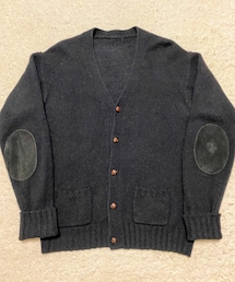 VINTAGE | 🔸70s  ポケット付きエルボーパッチカーディガン(黒)(カーディガン/ボレロ)