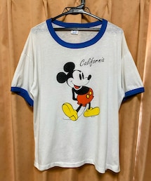 VINTAGE | 🔸90s USA製 ベルバシーン Mickey リンガー Tシャツ 白×青 L(Tシャツ/カットソー)