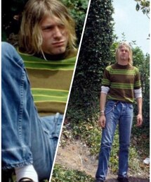 🔸参考カート😎‼️ | 🔸ボーダーTシャツ(緑)×サーマルロンT(白)×オーセンティック(黒)(その他)