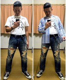 🔸基本コーデ😎‼️ | 🔸パジャマシャツ(ストライプ)スタイル😎✨(その他)