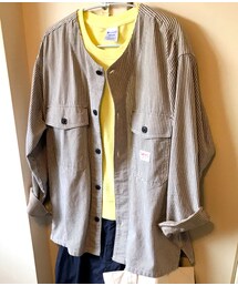 coen | メンズのノーカラーシャツ☺︎シマシマに一目惚れして😍確か¥2,970でした(ノーカラージャケット)