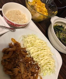晩ごはん🍚 | ポークチャップ、納豆、かぼちゃサラダ、ターサイのおひたし☺︎でした(^o^)/(食器/キッチン)