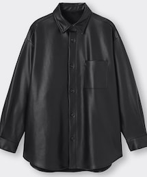 GU | フェイクレザーオーバーサイズシャツ(BLACK/M)(その他アウター)