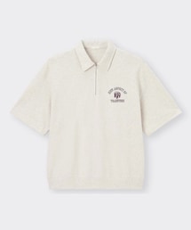 GU | 　スウェットTハーフジップ(5分袖/胸元ロゴ)(ナチュラル/M)(シャツ/ブラウス)