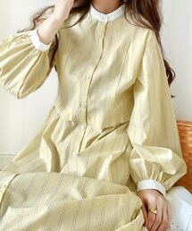 mily bilet | 1枚で主役級。マルチストライプクレリックシャツワンピース(イエロー/SMALL)(シャツワンピース)
