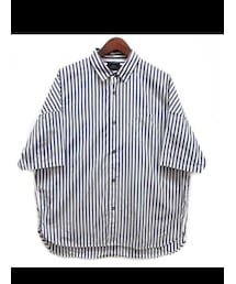 SLICK | スリック SLICK ストライプ オーバーサイズ シャツ 半袖 ホワイト ネイビー 白 紺 2 メンズ(シャツ/ブラウス)