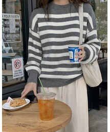 HOTPING | シアサッカーラップ風ティアードチェックワンピース(ニット/セーター)