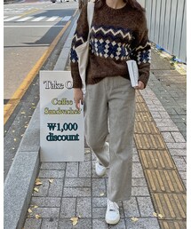 HOTPING | 裏起毛ワイドストレートカラーパンツ(デニムパンツ)
