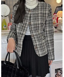 HOTPING | ノーカラーツイードチェックジャケット(ジャケット/アウター)