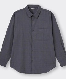 GU | ブロードリラックスフィットシャツ(長袖)(チェック)  DARK GRAY  Mサイズ(シャツ/ブラウス)