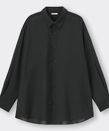 GU | シアーオーバーサイズシャツ(長袖) BLACK Mサイズ(シャツ/ブラウス)