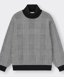 GU | スムースニットタートルネックセーター(長袖)(チェック)SW BLACK Mサイズ(ニット/セーター)