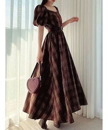 RESEXXY | バルーンスリーブチェックワンピース(ワンピース)