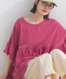 LUPILIEN | 天竺ピグメント加工ギャザーフレアフリルプルオーバーTシャツ(Tシャツ/カットソー)