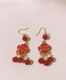 中華風福福ピアス | 花間 というハントメイドの作家さんの中華風ピアス(ピアス（両耳用）)