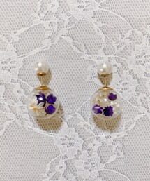 紫の花ピアス | ピアス(両耳用)