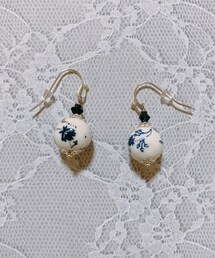 中華風青花柄陶器ピアス | ピアス(両耳用)