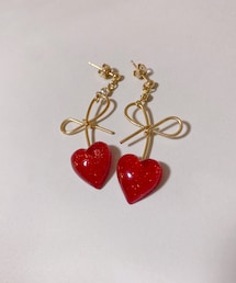 赤ハートリボンピアス | ピアス（両耳用）