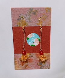 中華風赤花ピアス | ピアス(両耳用)