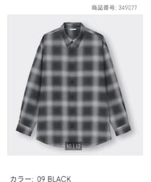 GU | イージーケアシアーオーバーサイズシャツ(長袖)(チェック)(シャツ/ブラウス)