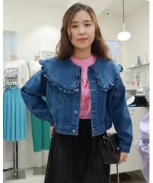 Korea | A41 0220(強推)雙胞胎歐膩家微甜大翻領荷葉牛仔外套(デニムジャケット)