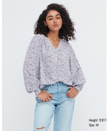 UNIQLO | 印花V領澎袖上衣（長袖）(トップス)