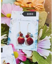 Kimi | 正韓高質感光澤真花玫瑰寶石耳環(ピアス（両耳用）)