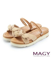 MAGY | 【MAGY】格紋布面牛皮兩穿平底涼拖鞋(棕色)

(サンダル)