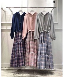 RARA | 韓國RARA連帽拼接格子裙(ワンピース/ドレス)