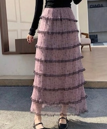 SHEIN | 8段フリルのティアードスカート🩷🖤(スカート)