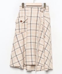 JILL by JILL STUART | チェック柄フリンジスカート🍀ラップデザインになっていて、バックルから下はフリンジになっている❣️膝より少し長めの丈(スカート)