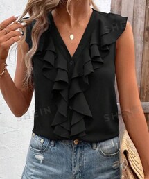 SHEIN | フリルがたっぷりのVネックブラウス🍀可愛い😆💘(シャツ/ブラウス)