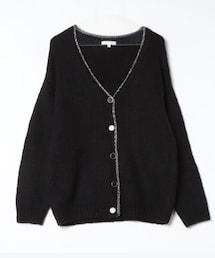 rienda | ラメトリミングバルキーカーディガン🧶キラキラの糸で縁取りされているカーディガン🧵(カーディガン/ボレロ)