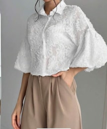 SHEIN | フワフワジャガードのバルーンスリーブシャツ🎈👔(シャツ/ブラウス)