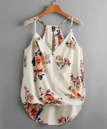 SHEIN | オレンジとグレージュの花柄のカシュクールキャミソール🍊💐前が短く、後ろが長いデザイン🥰(キャミソール)