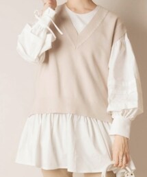 RANDA | シャツミニワンピとベストのセット🍀袖口にリボンが付いてますʚ🎀ɞ(ワンピース)