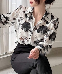 SHEIN | プリントと刺繍デザインの一目惚れシャツ😍💘こういうの好き🖤(シャツ/ブラウス)