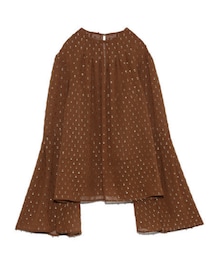 LILY BROWN | ドット箔プリントトップス👕👚茶色生地に金の糸で刺繍されたブラウス🪡肘から切り替えがあって袖はフレア🟤インナーのキャミ付き😊(シャツ/ブラウス)