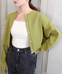 moment+ | *New Arrival*綿ストレッチリブ スナップボタンショート2WAYカーデ(カーディガン/ボレロ)