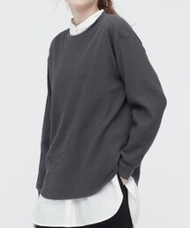 UNIQLO | ワッフルクルーネックＴ　08ダークグレーL(Tシャツ/カットソー)