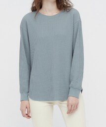 UNIQLO | ワッフルクルーネックＴ　53グリーンM(Tシャツ/カットソー)