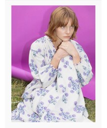 NE QUITTEZ PAS! | ﾇｷﾃﾊﾟ/Cotton Jacquard Marigold Print Shirring Dress(【size M】 着丈:130cm/肩幅:39cm/ﾊﾞｽﾄ周り:111.2cm/裄丈:79cm/袖幅:32.2cm/裾周り:230cm)(ワンピース/ドレス)