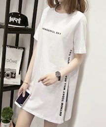 GALAXY | サイド深スリット ロゴ入りロングTシャツ(Tシャツ/カットソー)